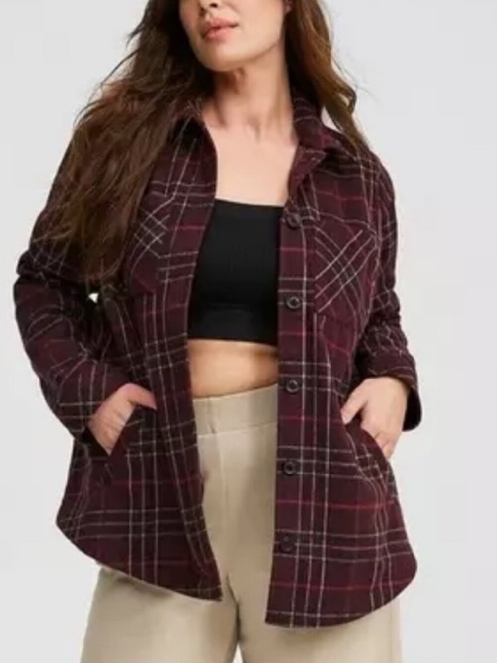 NWT Torrid cozy double knit shacket wine tasting red plaid Size 1X